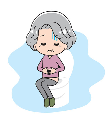 Senior lady sitting on the toilet bowlのイラスト素材