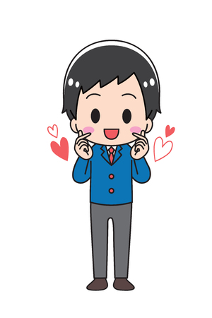 Male student doing finger heartのイラスト素材