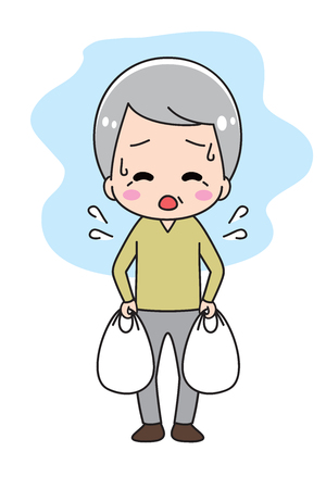 Grandfather with a heavy shopping bagのイラスト素材