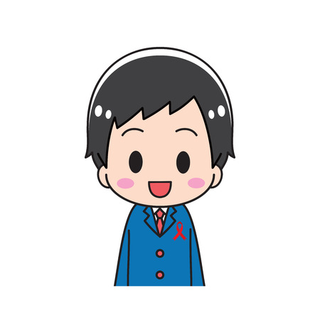 Male student putting on a red ribbonのイラスト素材