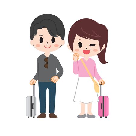Men and women with travel suitcasesのイラスト素材