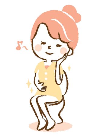 Illustration of a young woman defecation in the toiletのイラスト素材