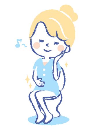 Illustration of a young woman defecation in the toiletのイラスト素材
