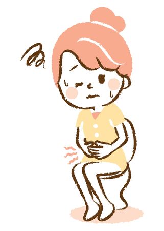 Illustration that young woman endures stomachacheのイラスト素材