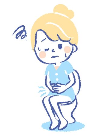 Illustration that young woman endures stomachacheのイラスト素材