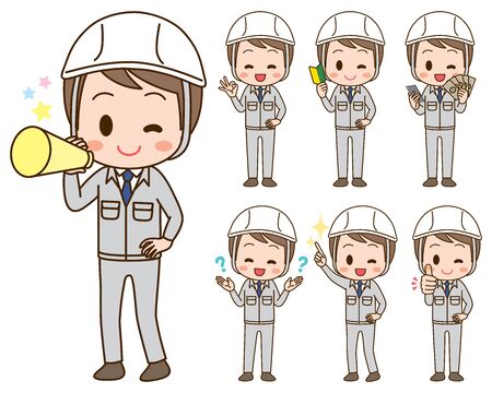 Illustration set of men in work clothesのイラスト素材