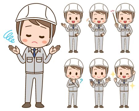 Illustration set of men in work clothesのイラスト素材