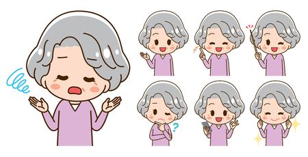 Illustration set of 7 types of senior womenのイラスト素材