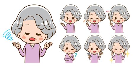 Illustration set of 7 types of senior womenの素材 [FY310137343459]