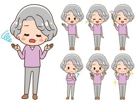 Illustration set of 7 types of senior womenのイラスト素材