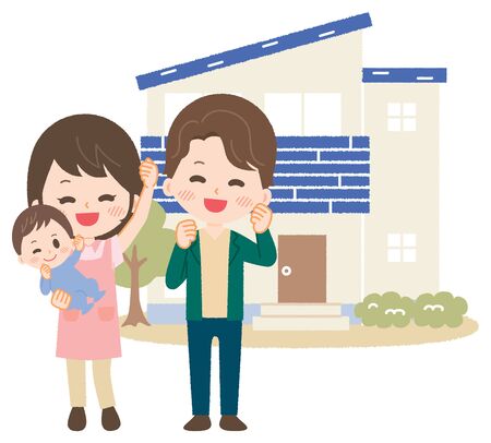 Illustration of a family buying a houseのイラスト素材