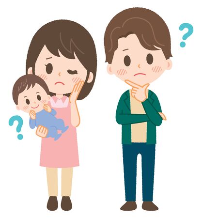 A couple with small children is in troubleのイラスト素材