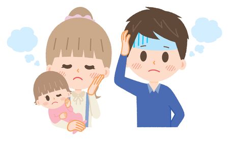 A couple with small children is in troubleのイラスト素材