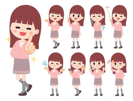 Illustration of young woman whole body setのイラスト素材