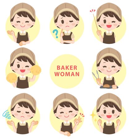 Illustration set of woman working in bakeryのイラスト素材
