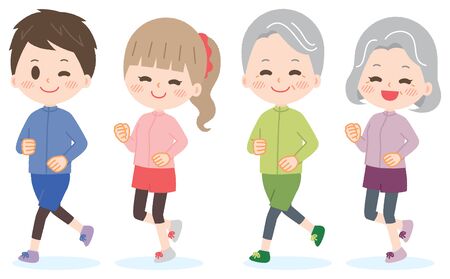 Illustration set of people walking and joggingのイラスト素材
