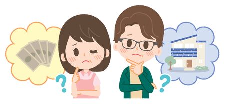 Illustration that couple is worried about buying a detached houseのイラスト素材
