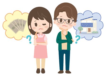 Illustration that couple is worried about buying a detached houseのイラスト素材