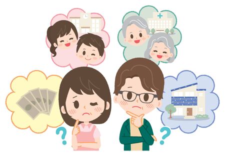 Illustration that couple is worried about lifestyleのイラスト素材
