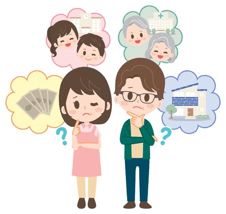 Illustration that couple is worried about lifestyleのイラスト素材