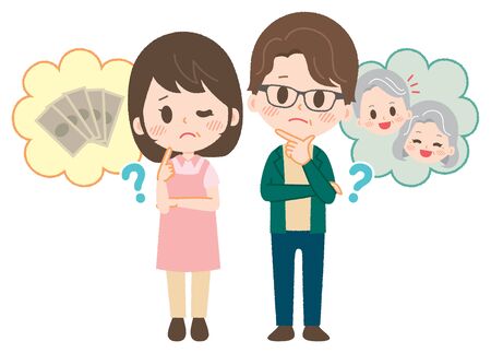 Illustration that couple is worried about nursingのイラスト素材