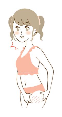 Woman is surprised by fat in legsのイラスト素材
