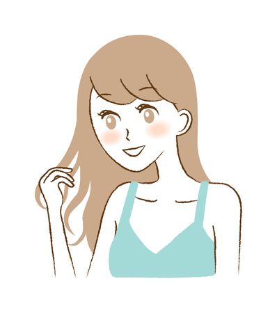 Looks like she can run her fingers smoothly through her hairのイラスト素材