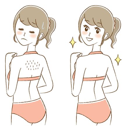 Illustration of a woman removing her backのイラスト素材