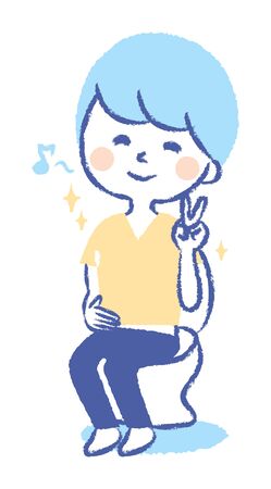 Illustration of a young man defecation in the toiletのイラスト素材