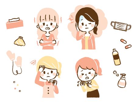 Illustration of a woman catching a coldのイラスト素材