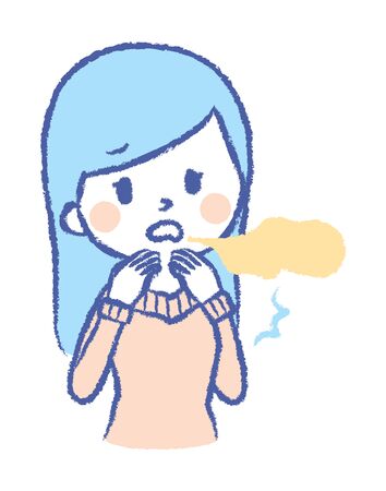 Illustration of a woman surprised by bad breathのイラスト素材