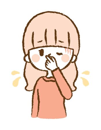 Illustration of a woman smelling a smellのイラスト素材