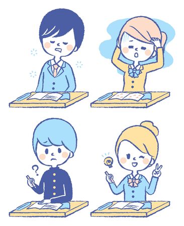 Illustration set of students studyingのイラスト素材