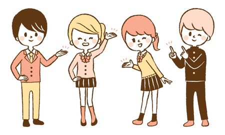 Illustration of students introducing various placesのイラスト素材