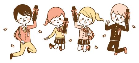 Illustration set of graduating studentsのイラスト素材
