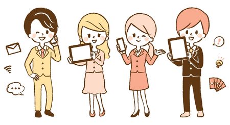 A company employee has a tablet and a smartphoneのイラスト素材