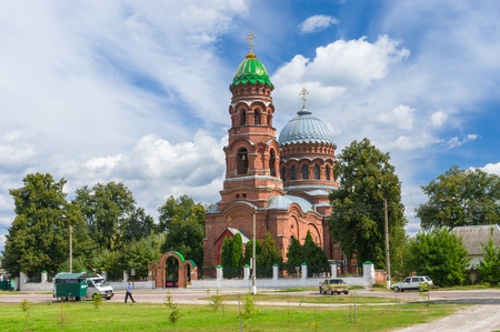Trostyanec, Ukraine - August 30, 2014: Summer landscape with Voznesensk church (built in 1913)のeditorial素材