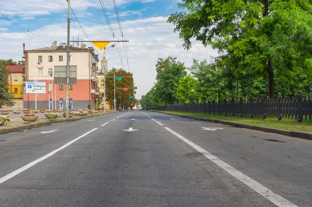 Dnepr, Ukraine - August 24, 2016: Yavornytskyi Avenue at summer morning weekend in Dnepr city, Ukraine at August 24,2016のeditorial素材