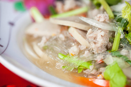 Closeup of Thai spicy vermicelli salad 