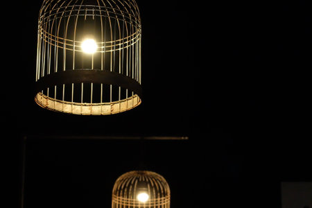 Lamp light in the bird cage shapeの写真素材