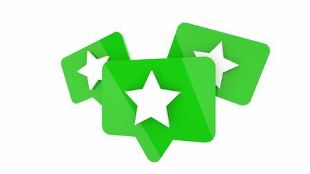 Green favorite star icons or signs on white background, 3d rendering.の写真素材