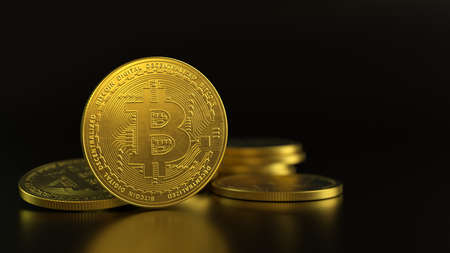 Golden bitcoin, conceptual image for cryptocurrency and nft. 3d illustration.