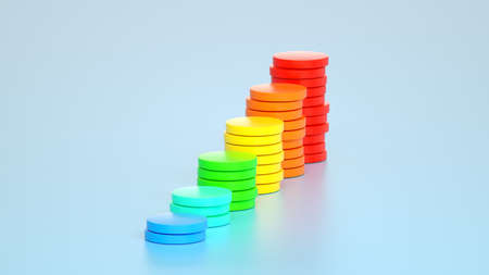 Concept of building success foundation. Color block stacking as step stair. Success in business growth concept on pastel blue background. 3d illustration.の写真素材