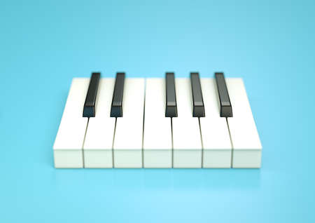 Piano keyboard. 3d rendering on blue background with selective focusの写真素材