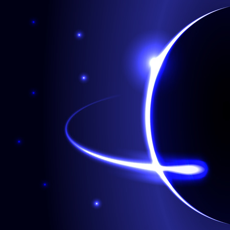 Rising Sun and comet over the planet. Vector space illustrationのイラスト素材