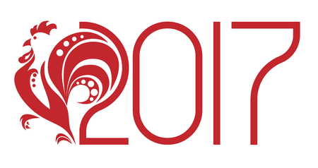 Fire rooster vector illustration. Symbol of 2017 by the Chinese calendar. Red cock on a white background.のイラスト素材