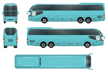 Travel bus vector template. Coach isolated on white background. All elements in groups on separate layers. The ability to easily change the color.のイラスト素材