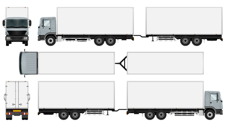 Trailer truck template. Isolated vector freight car. The ability to easily change the color. All sides in groups on separate layers. View from side, back, front and top.のイラスト素材
