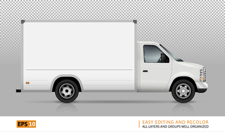 Van vector template for car branding and advertising. Isolated cargo delivery truck set on transparent background. All layers and groups well organized for easy editing and recolor. View from right side.のイラスト素材