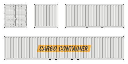 Cargo container vector mockup on white background with side, front, back view. All elements in the groups on separate layers for easy editing and recolor.のイラスト素材